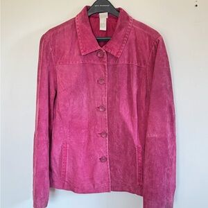 Fuchsia Genuine Suade Button-Front Jacket by Falls Creek